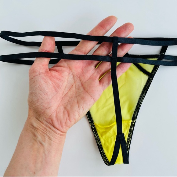 Yellow Mesh G-String with Black Detailing - Picture 8 of 16